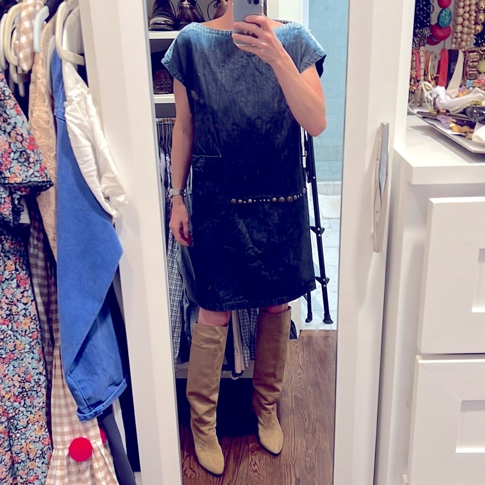 Tomas Maier Denim Dress with Brass  Studs